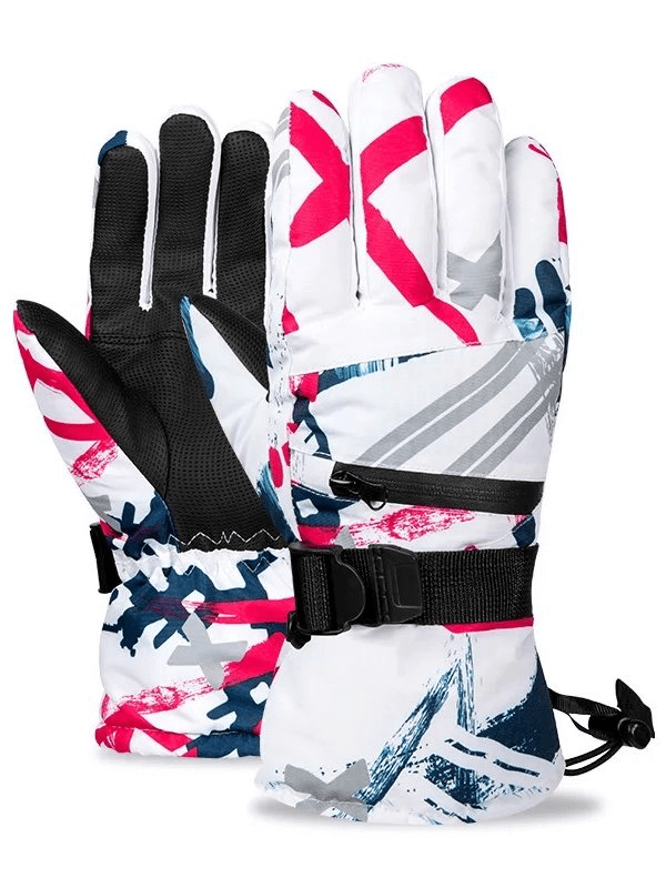 Colorful waterproof warm gloves with adjustable buckle for extreme weather.